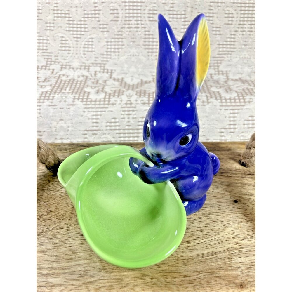 Vintage Goebel W Germany Purple Bunny Rabbit Ceramic Easter Basket Candy Dish